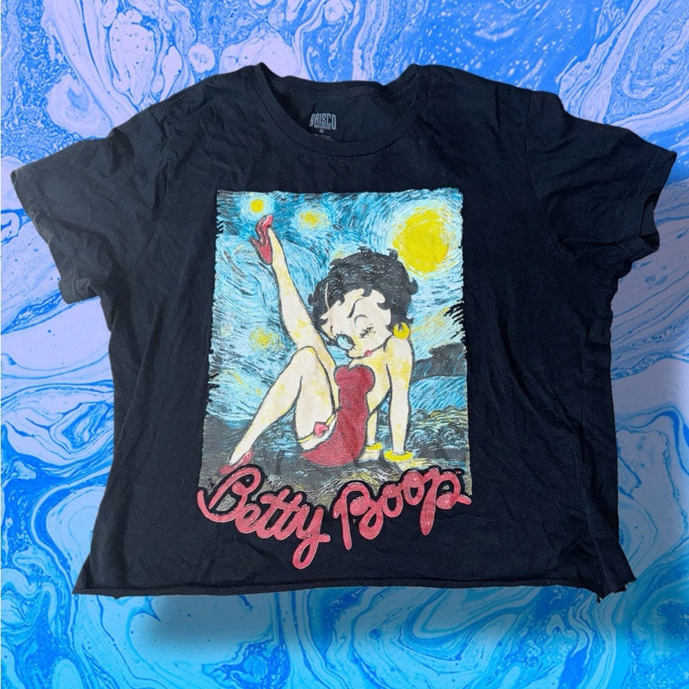 Betty Boop Black Graphic Tee with starry night design!